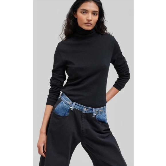 Edition Contrast Waist Jeans Black Denim Pants M/L 100% Cotton Y2K Style - Picture 15 of 15